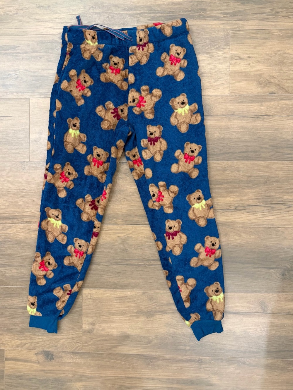 Cozy Teddy-Print Blue Fleece Pajama Pants